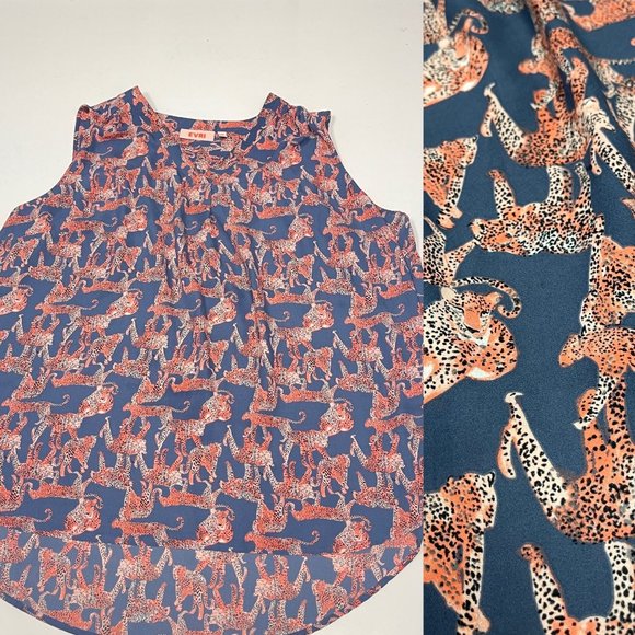 EVRI Tops - EVRI Leopard Printed Popover Sleeveless Top Blue Orange